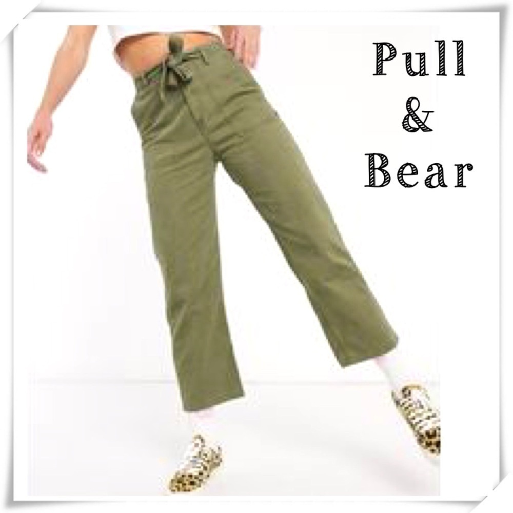 PULL & Bear Tie Waist Cargo Pants in Green Size L New